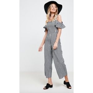 Gingham off the shoulder jumpsuit